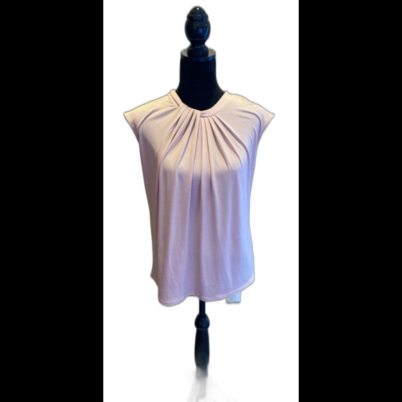 Liz Claiborne Blouse Sz Medium Sleeveless Top Dusty Rose Pleated Neckline Classy - Picture 1 of 10